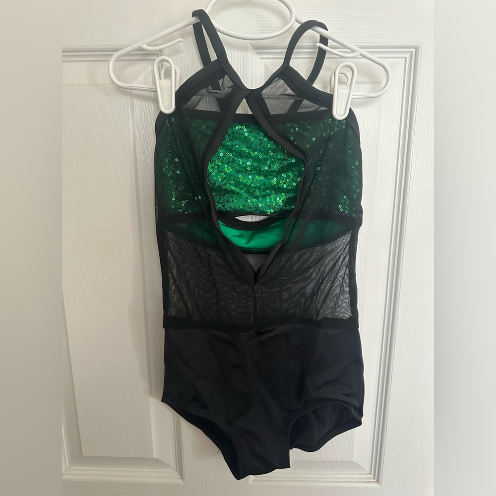 The lineup dance costume leotard size 10 child girls Dancewear green black mesh